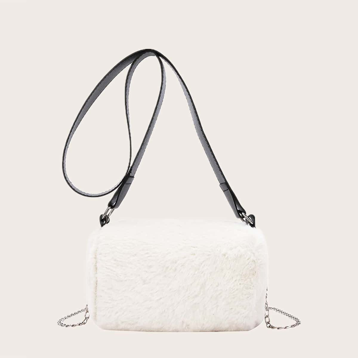 

Solid Fluffy Crossbody Bag, White