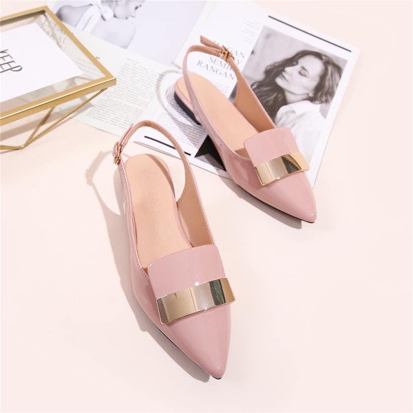 

Point Toe Metal Decor Slingback Flats, Pink