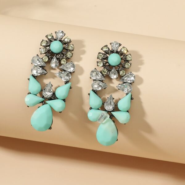

Rhinestone Decor Earrings, Green