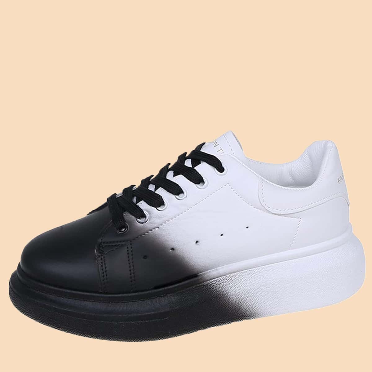 

Two Tone Lace Up Sneakers, Black and white