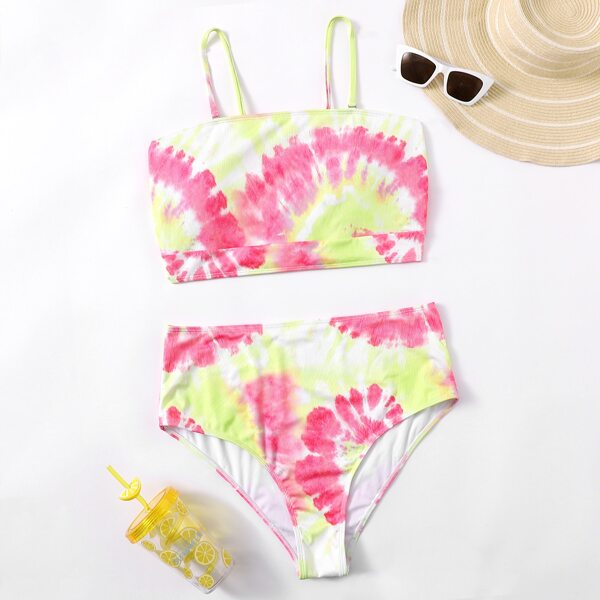 

Plus Tie Dye High Waist Bikini Swimsuit, Multicolor
