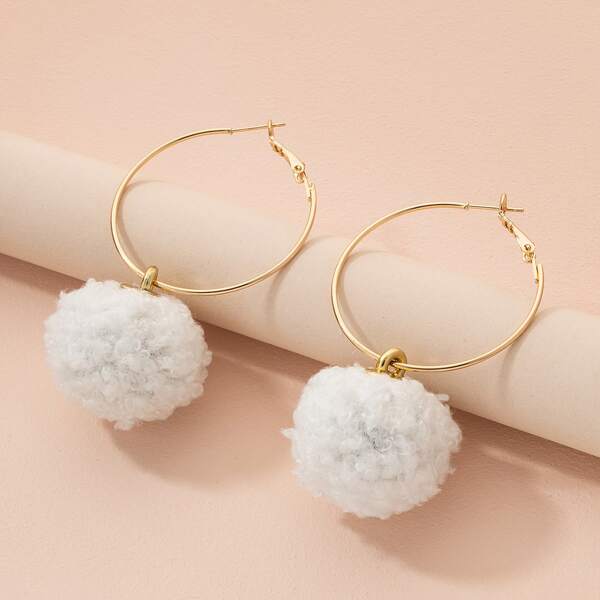 

Pom Pom Drop Earrings, White