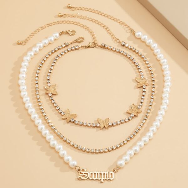

3pcs Rhinestone Decor Necklace, Multicolor