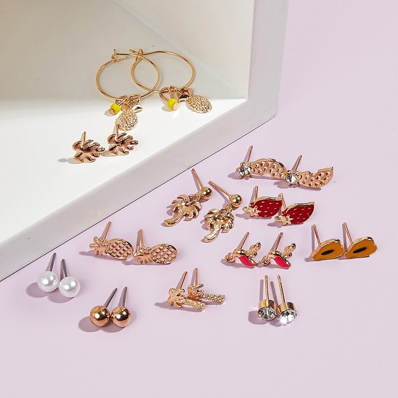 

12pairs Fruit Earring Set, Multicolor
