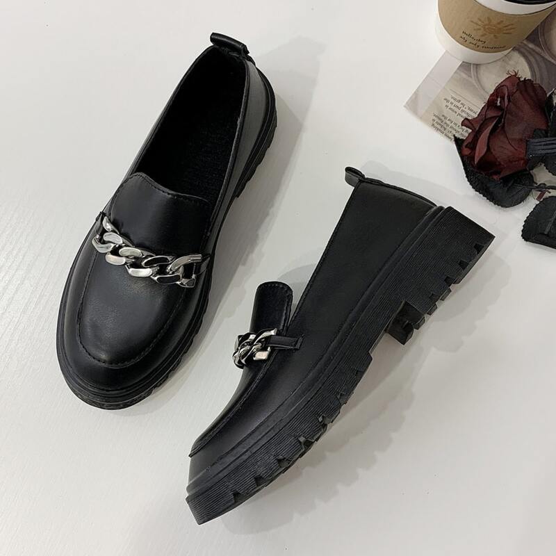 

Chunky Chain Lug Sole Loafers, Black