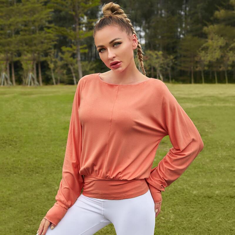 

Solid Batwing Sleeve Sports Sweatshirt, Coral orange