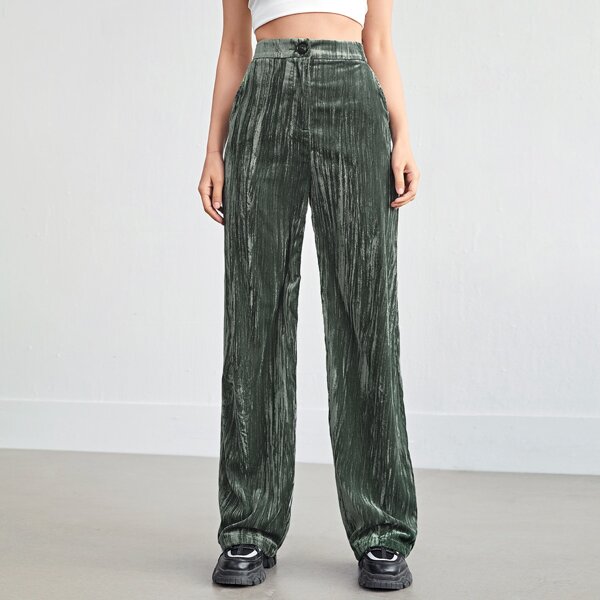 

Solid Straight Leg Pants, Dark green
