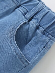 Young Girl Cartoon Embroidered Jeans - Medium Wash - View 4