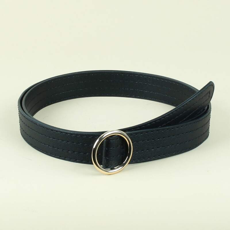 

Round Buckle Stitch Belt, Black