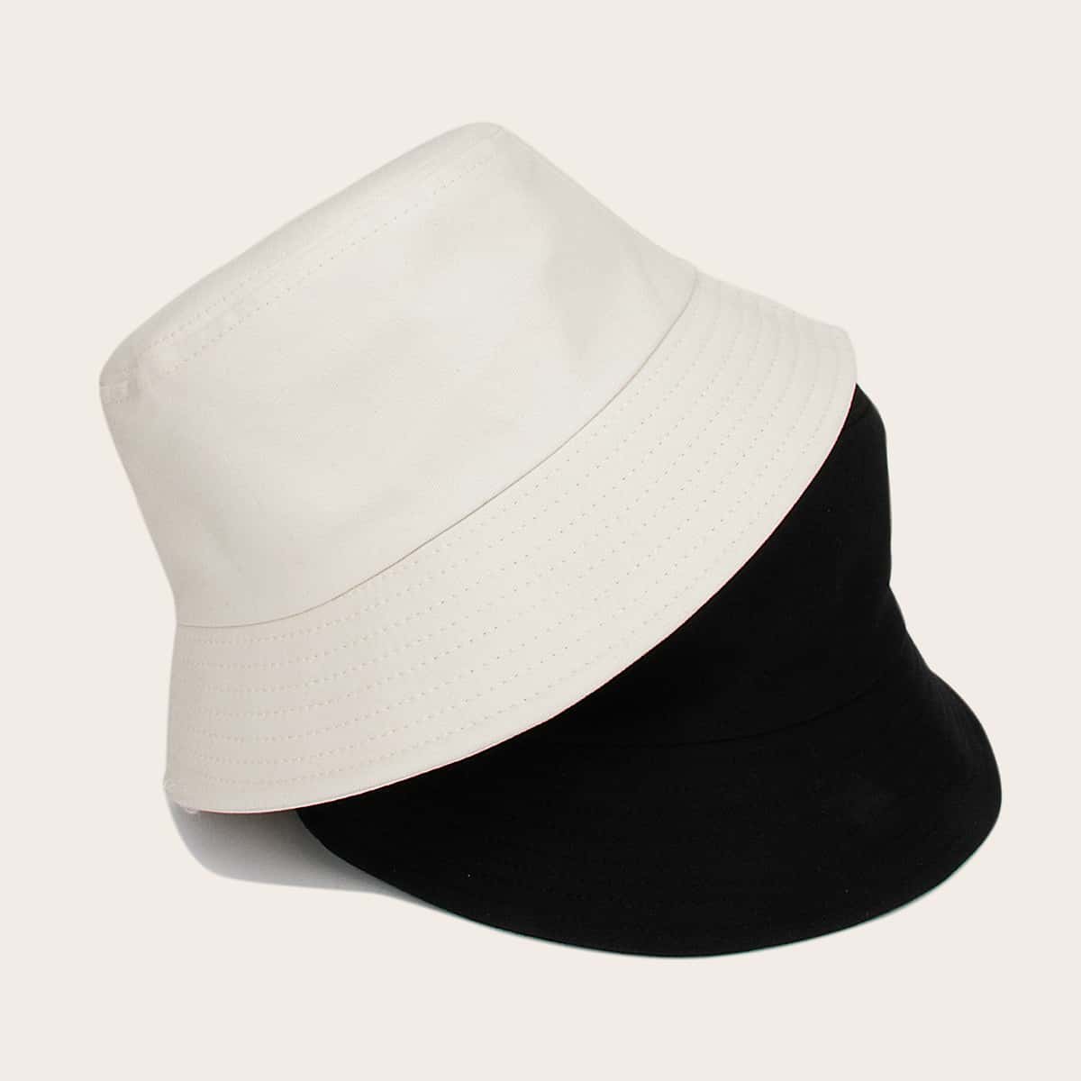

Guys 2pcs Solid Bucket Hat, Black and white
