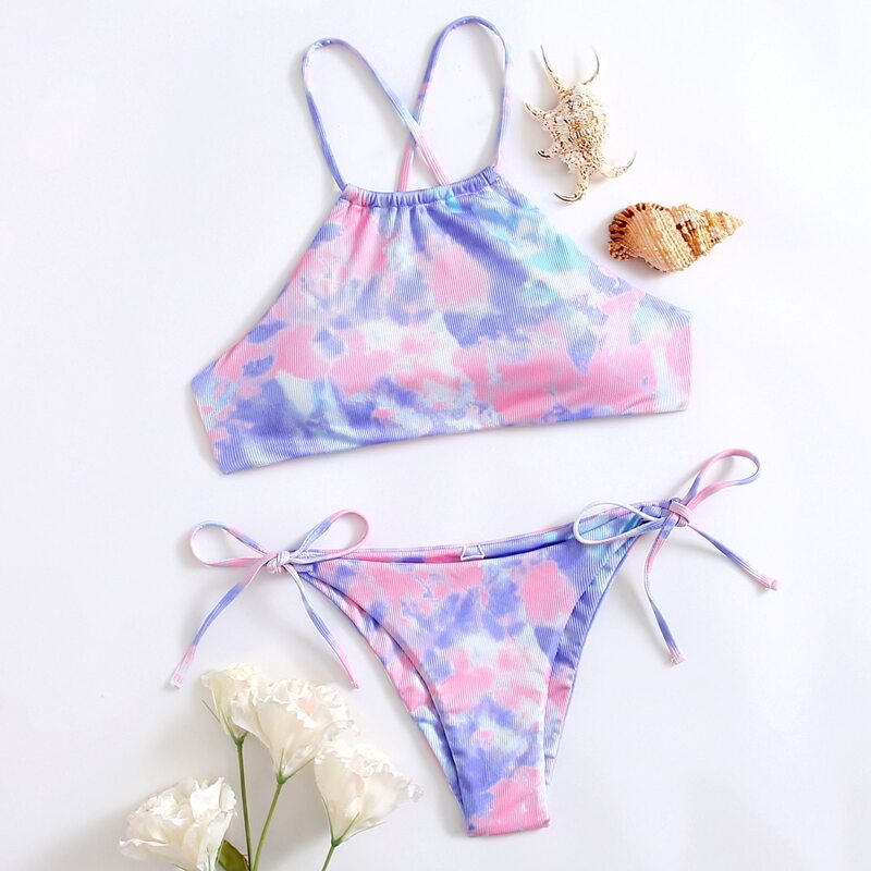 

Tie Dye Crisscross Bikini Swimsuit, Multicolor