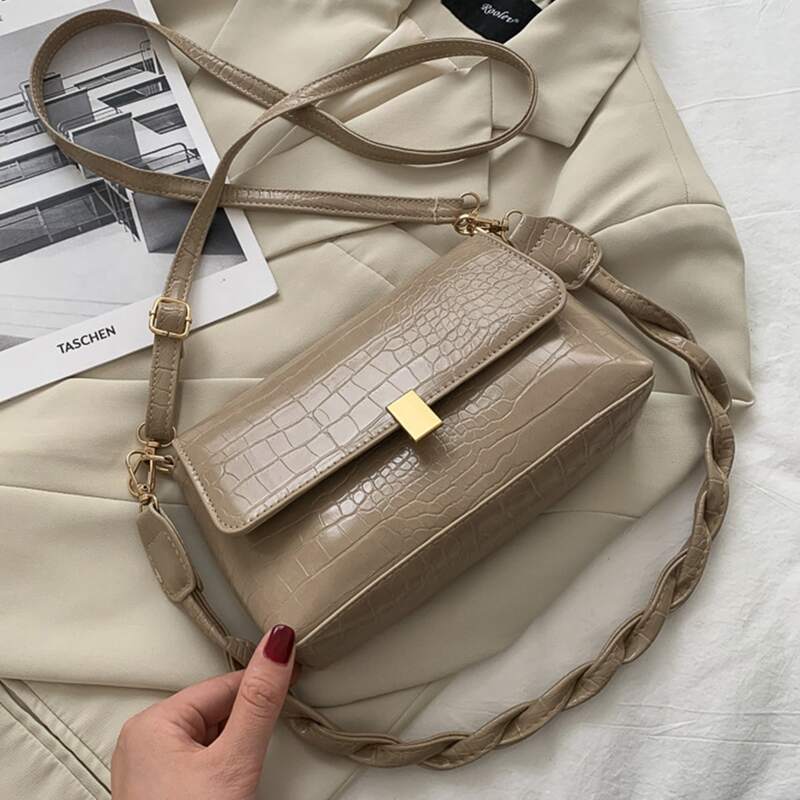 

Croc Embossed Flap Crossbody Bag, Khaki