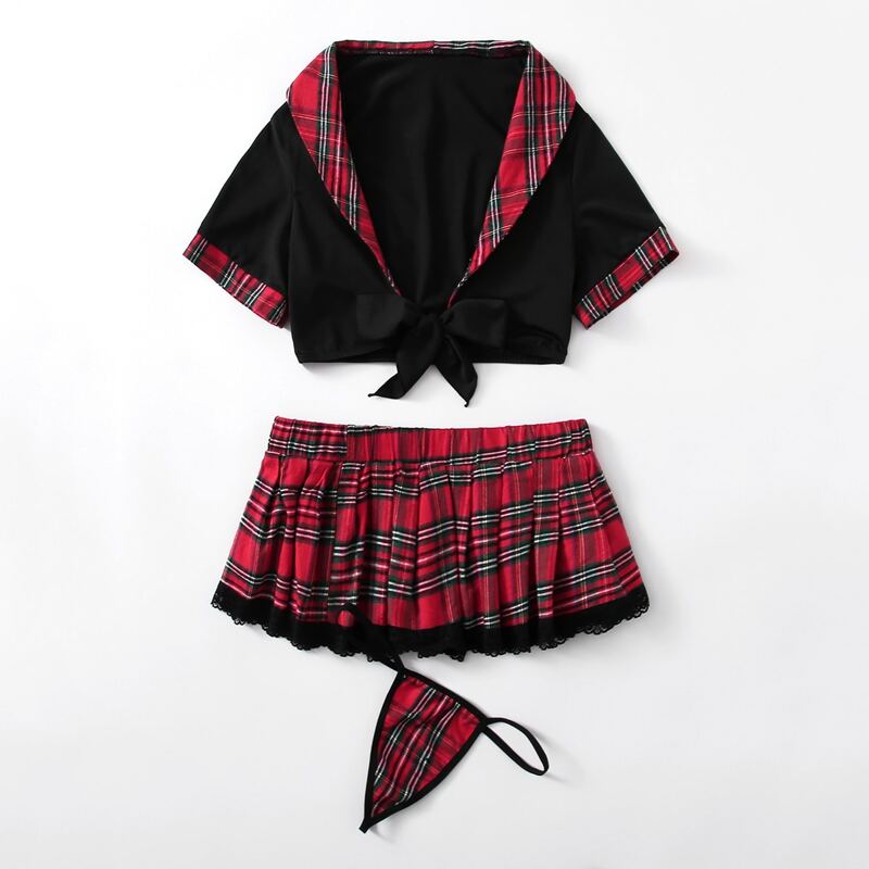 

3pack Lace Trim Tartan Uniform Costume Set, Multicolor