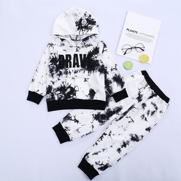 

Toddler Boys Letter Graphic Tie Dye Hoodie & Sweatpants, Black and white