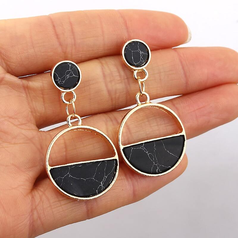 

Marble Circle Drop Earrings, Black