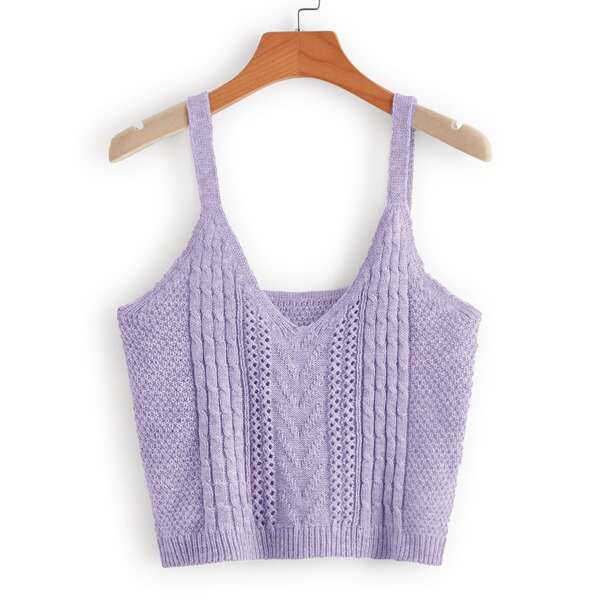 

Solid Cable Knit Top, Pastel lilac purple
