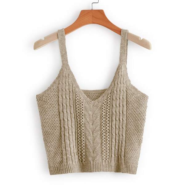 

Solid Cable Knit Top, Khaki