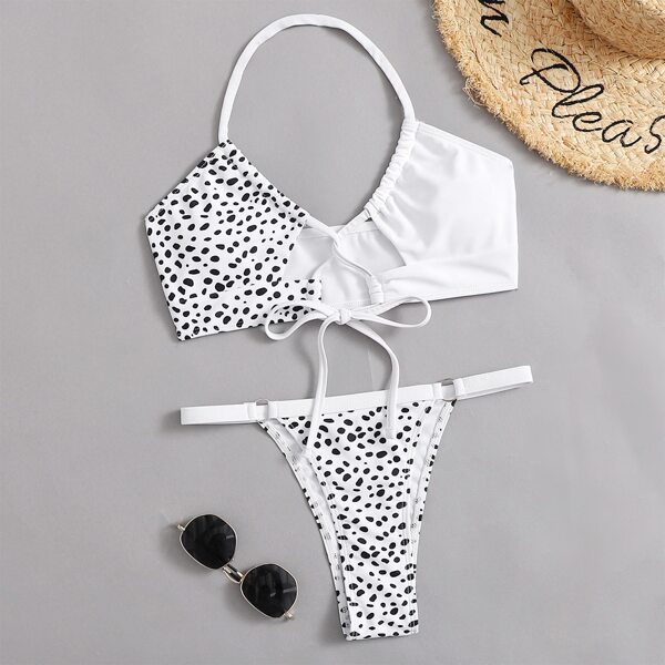 

Бикини-халтер далматинским принтом с разрезом, Черный и белый