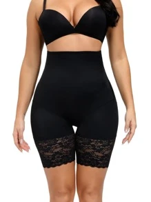 Women's High Waisted Black Shapewear Shorts With Lace Detail Comfortable High Stretch Fabric
