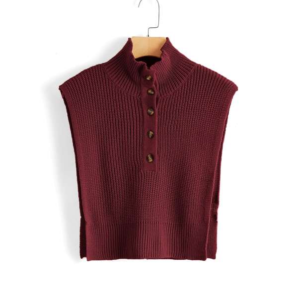 

Button Front Split Side Sweater Vest, Burgundy