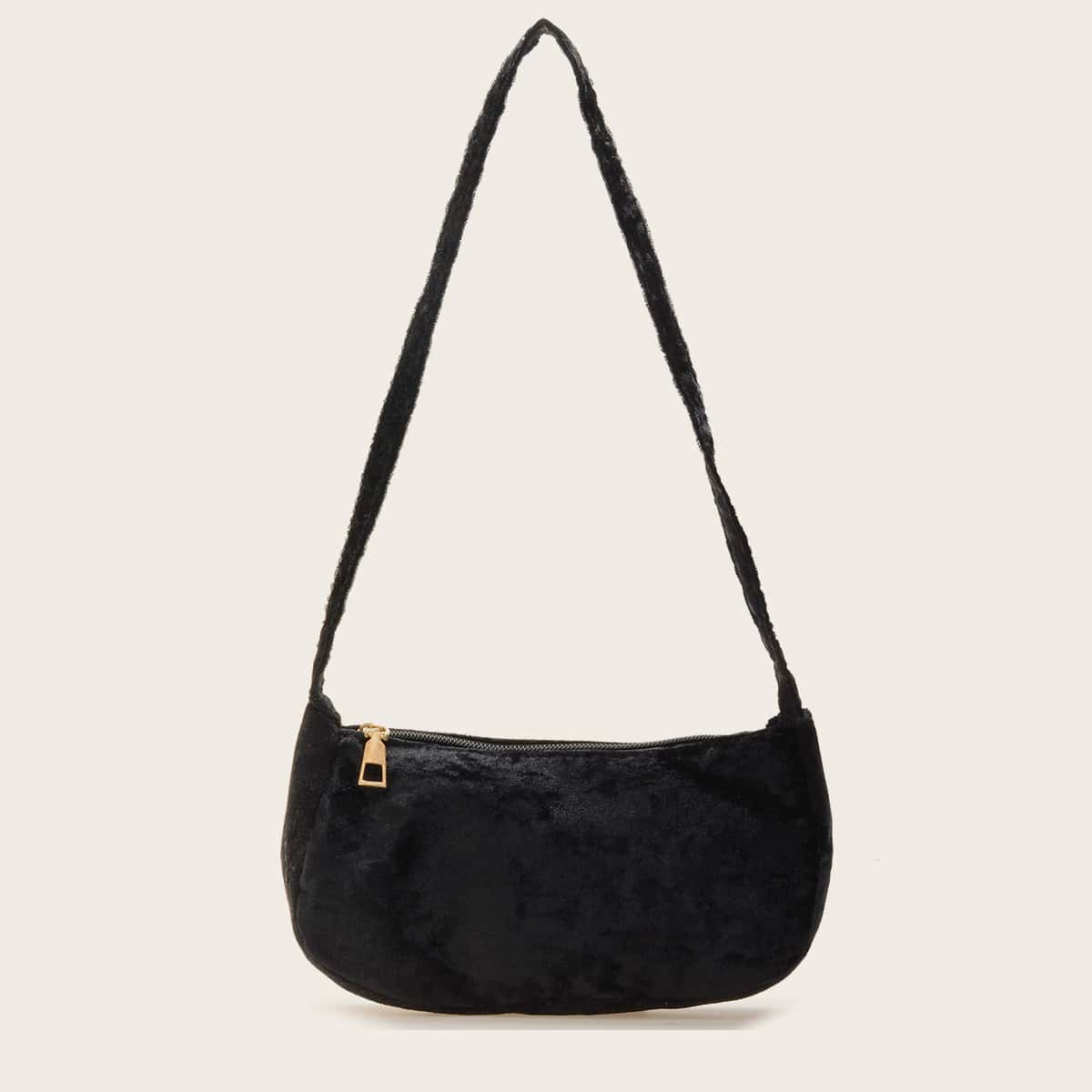 

Velvet Baguette Bag, Black