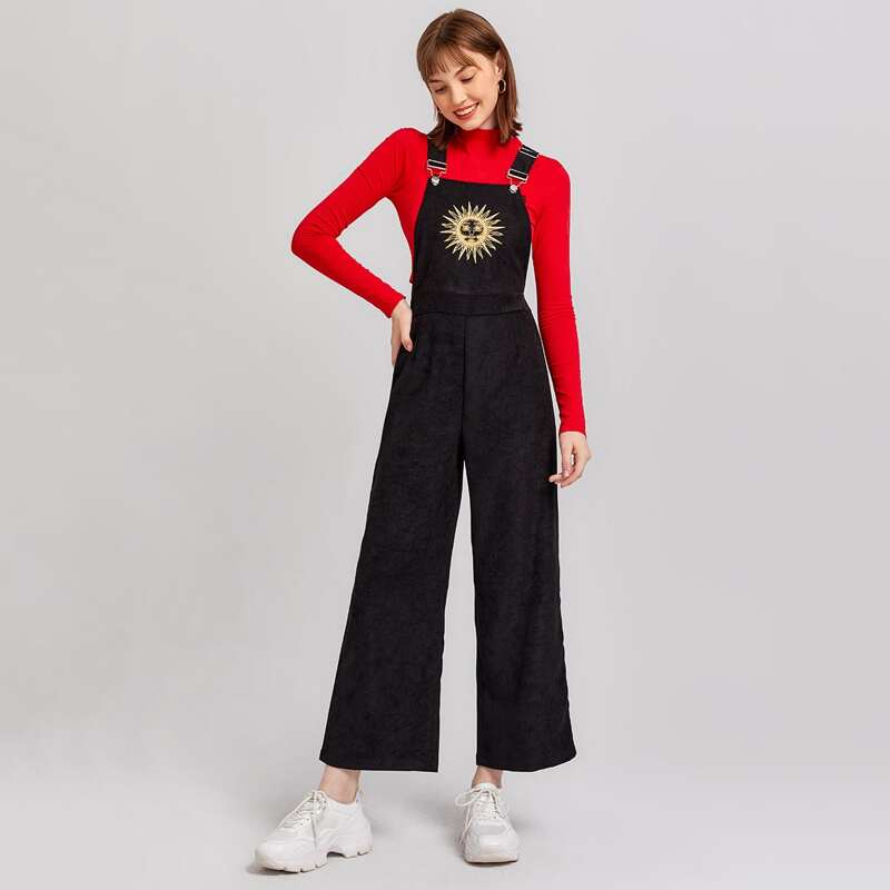 

Sun Graphic Corduroy Overall Jumpsuit, Black