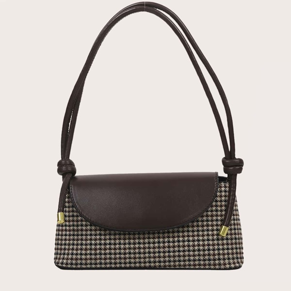 

Houndstooth Shoulder Bag, Coffee brown