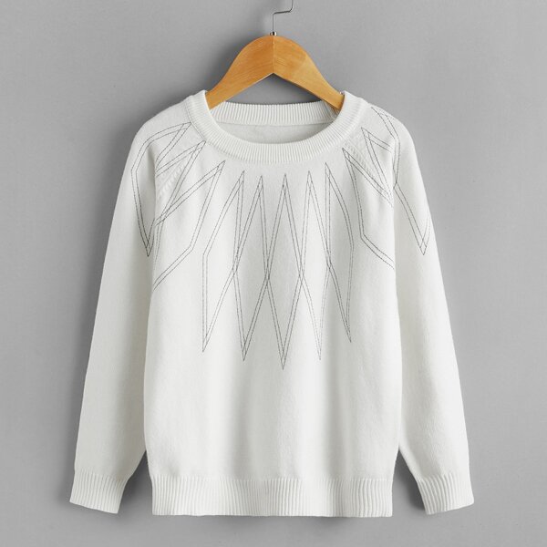 

Girls Argyle Pattern Raglan Sleeve Sweater, White