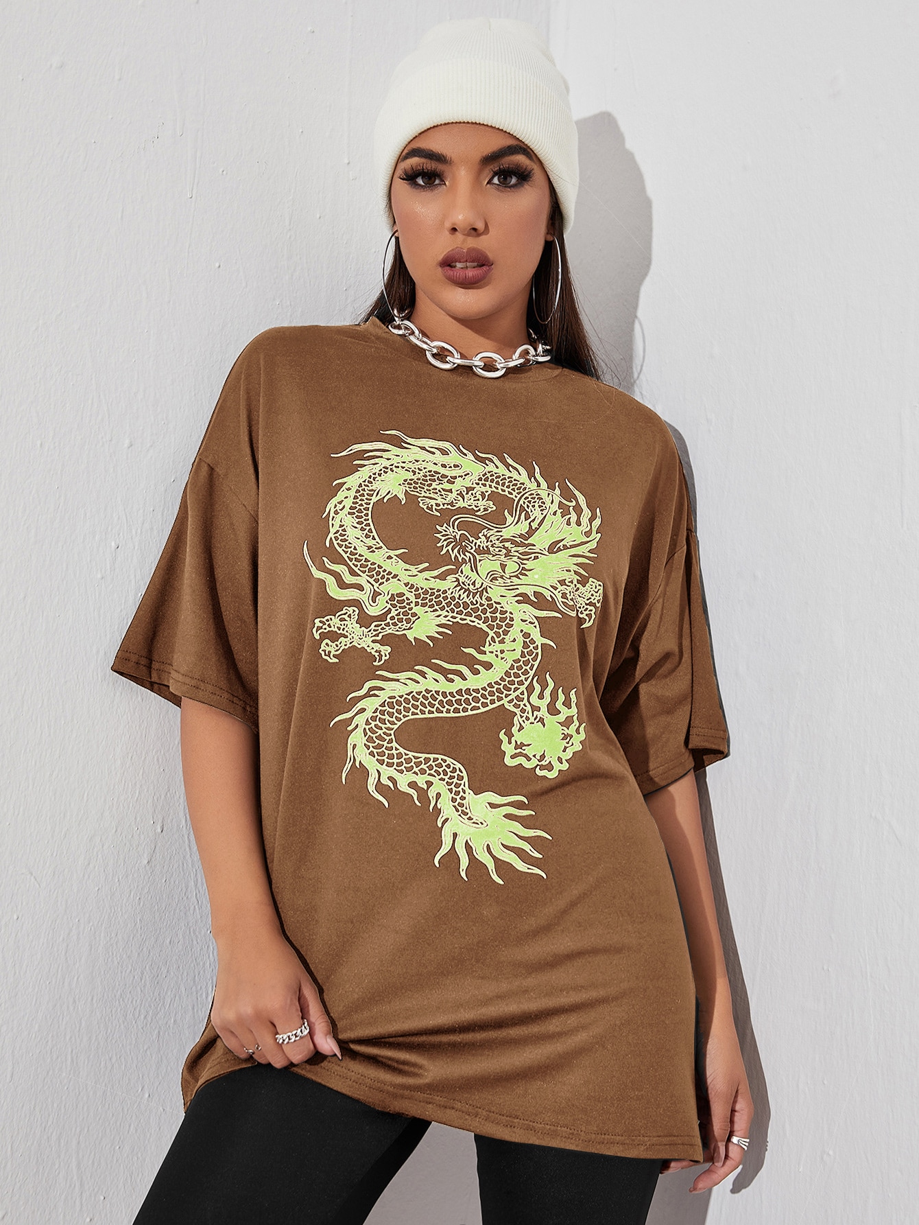 Chinese Dragon Graphic Drop Shoulder Oversized Tee thumbnail