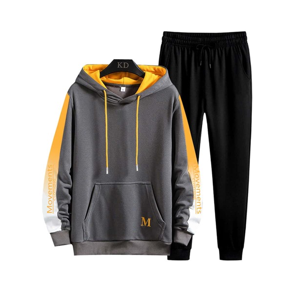 

Men Letter Embroidery Kangaroo Pocket Hoodie & Sweatpants, Multicolor