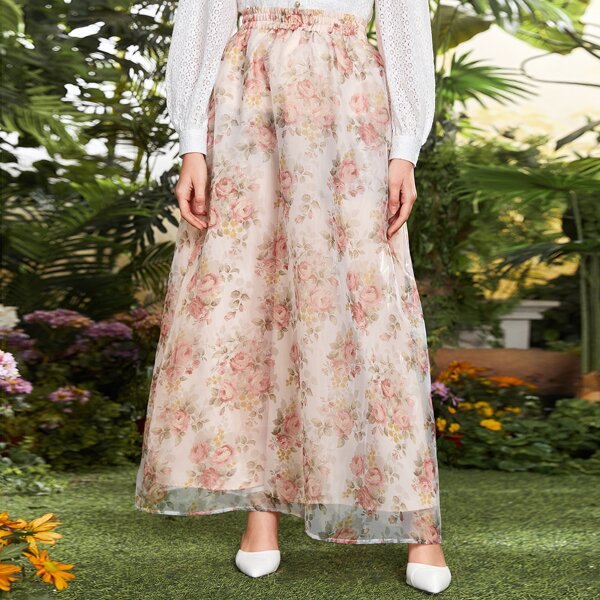 

Floral Print Organza Skirt, Multicolor