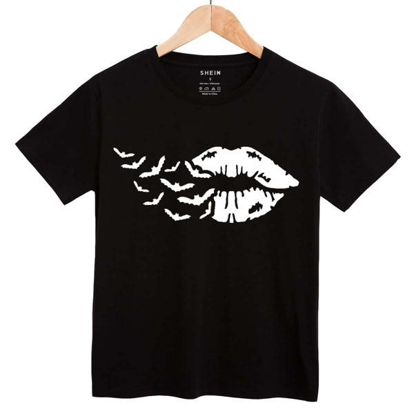 

Lip And Animal Print Short Sleeve Tee, Black