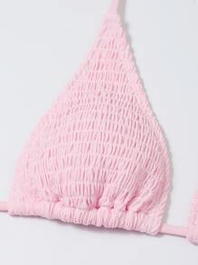 Swim Vcay 夏季海滩单色比基尼套装褶饰微三角文胸和系带侧边下装 2 件套比基尼 - 淺粉色 - 查看 4