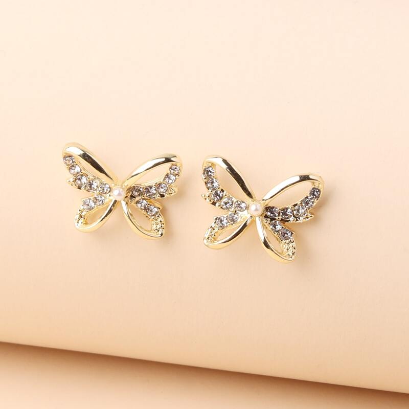 

Rhinestone Butterfly Stud Earrings, Gold