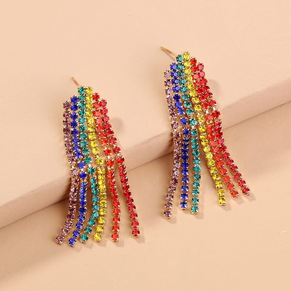

Rhinestone Tassel Drop Earrings, Multicolor