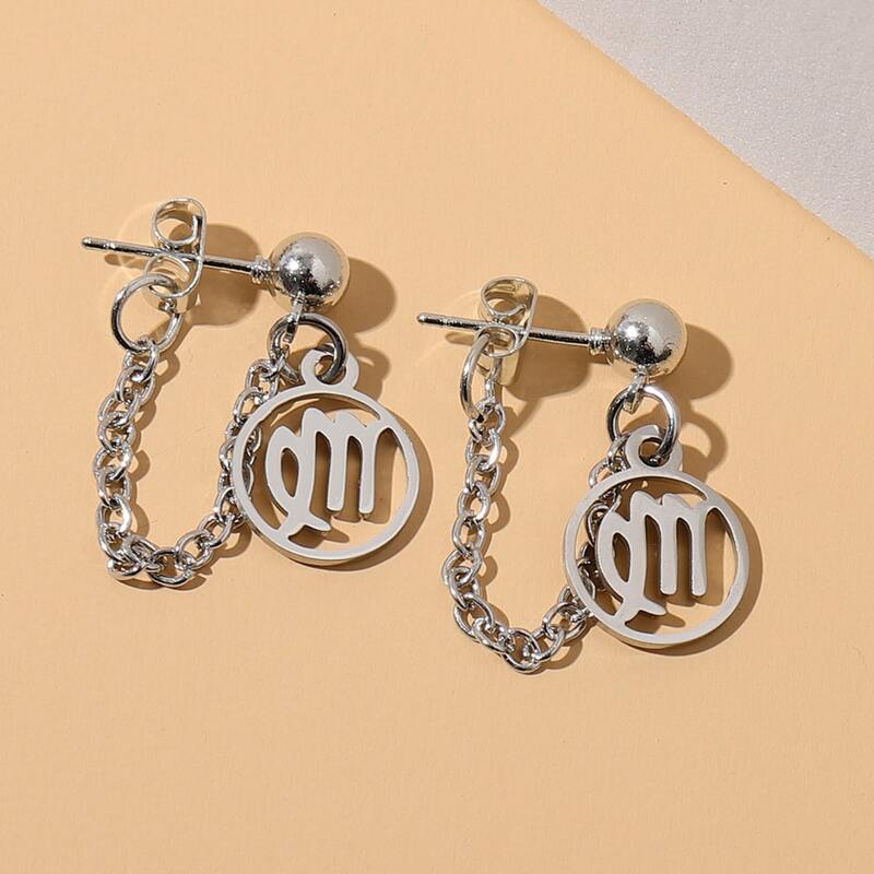

Chain Detail Constellation Symbol Drop Earrings, Silver