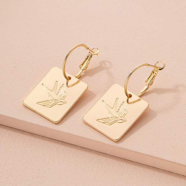 

Bird Pattern Geo Drop Earrings, Gold