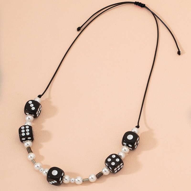 

Dice Decor Necklace, Black and white
