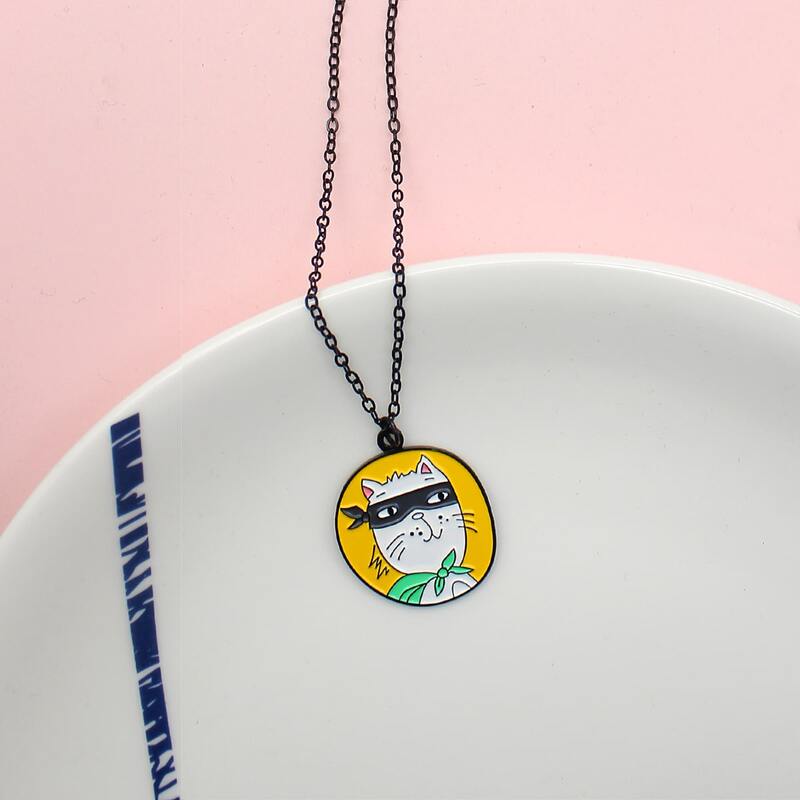 

Cartoon Cat Design Geometric Charm Necklace, Multicolor