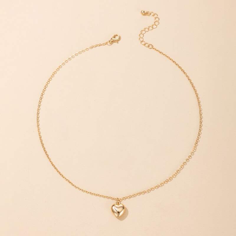 

1pc Heart Pendant Chain Necklace, Gold
