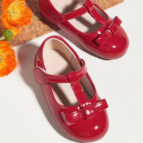 

Toddler Girls Bow Decor T-Strap Flats, Red