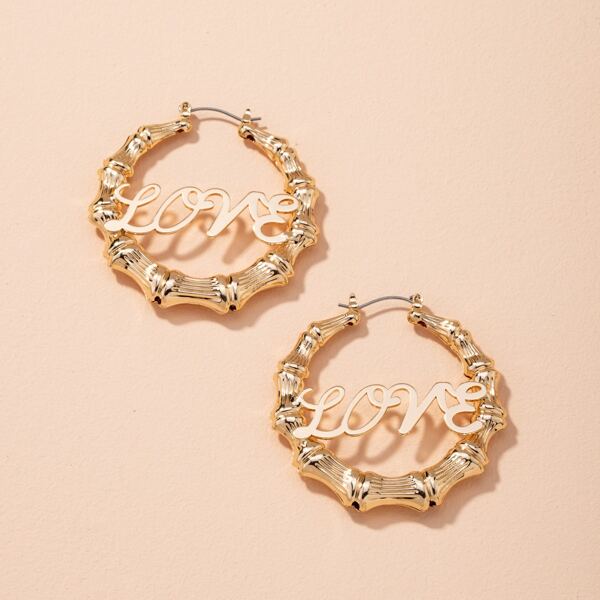 

Letter Decor Hoop Earrings, Gold