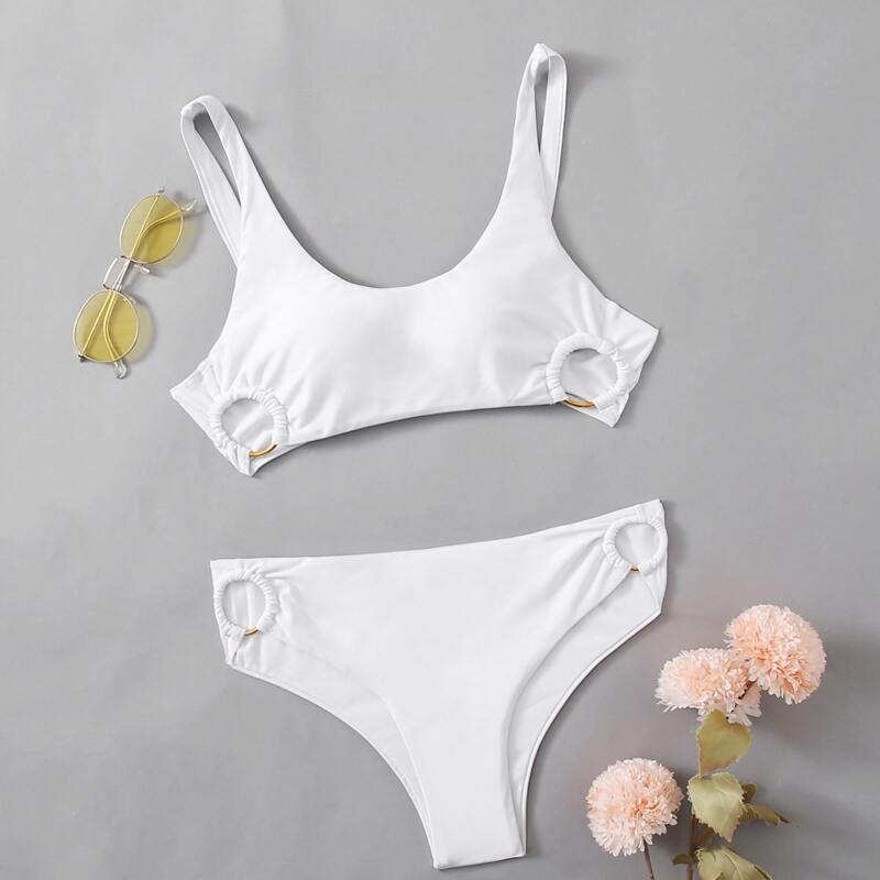 

Solid Ring Bikini Swimsuit, White