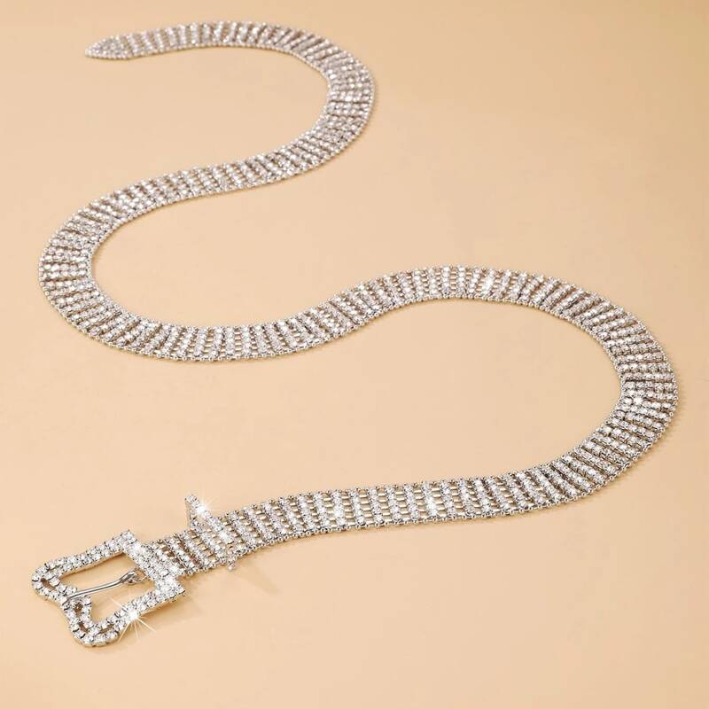 

Rhinestone Buckle Belt, Silver