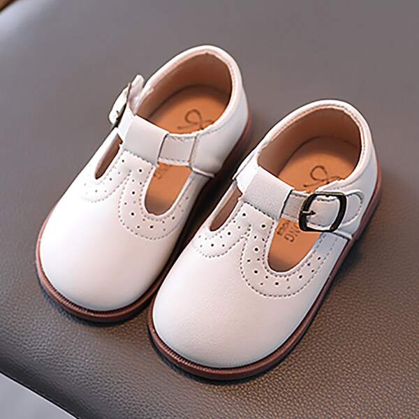 

Toddler Girls Buckle Decor Velcro Strap Flats, Beige