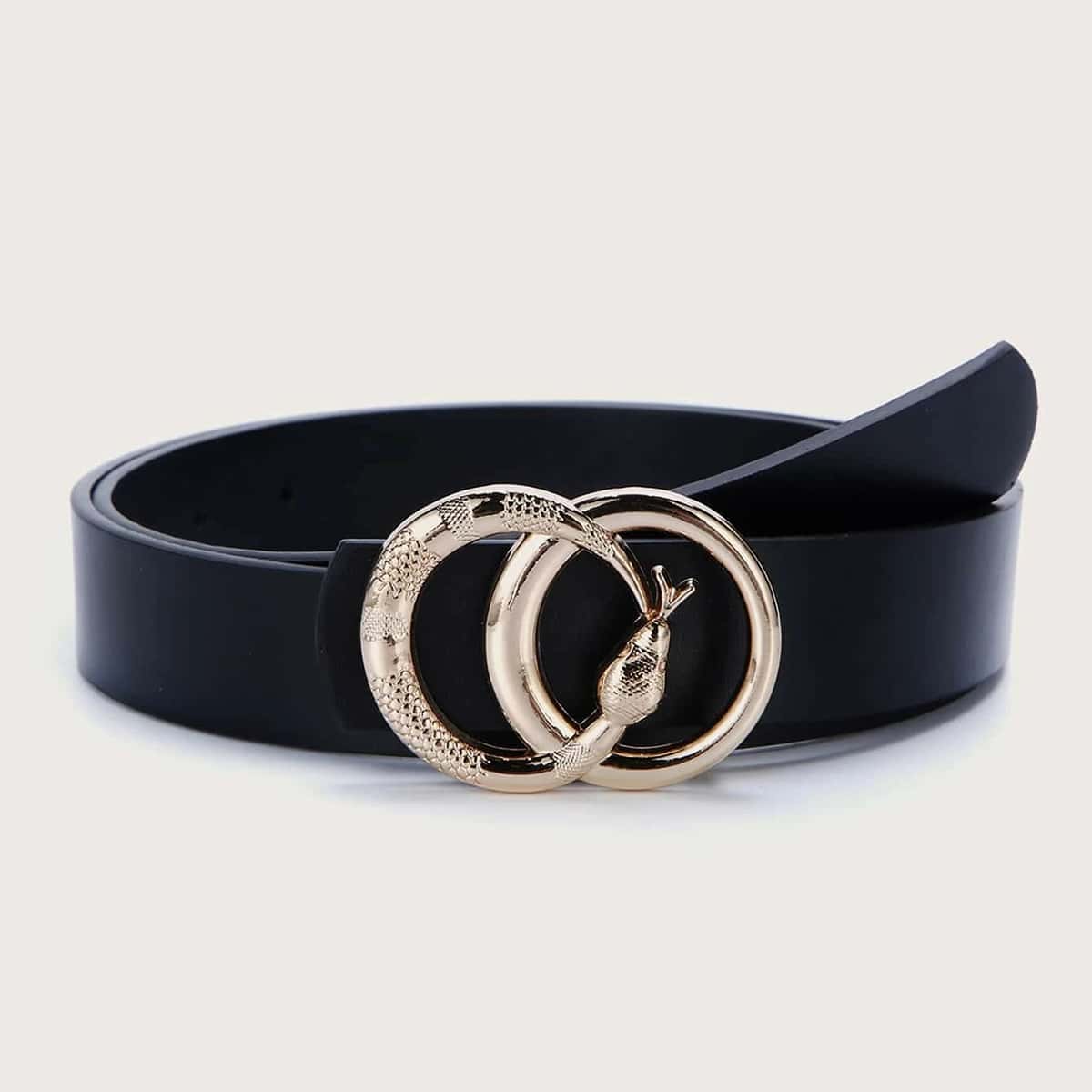 

Round Snake Buckle Belt, Black
