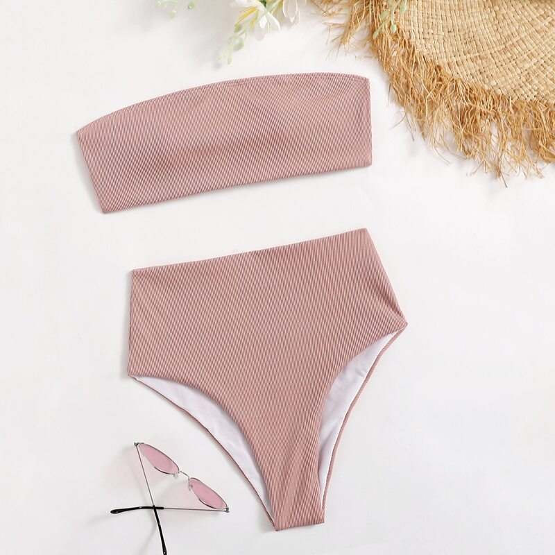

Solid High Waist Bikini Swimsuit, Dusty pink