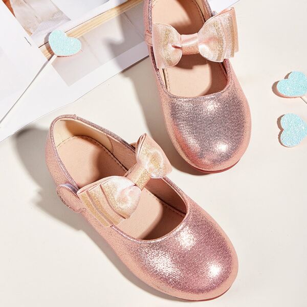 

Toddler Girls Bow Decor Velcro Strap Flats, Pink