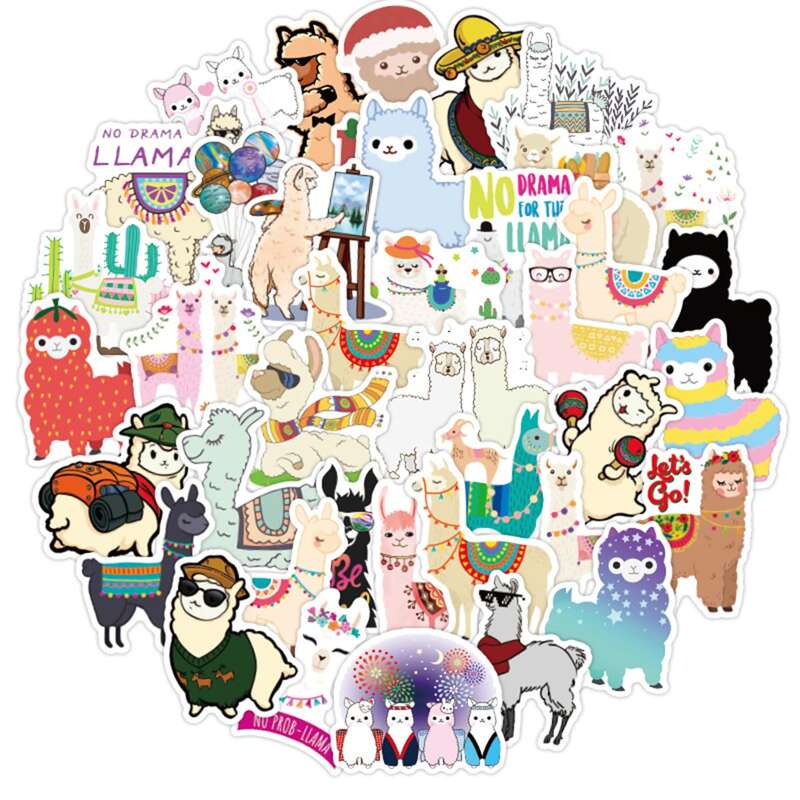 

50pcs Cartoon Alpaca Sticker, Multicolor