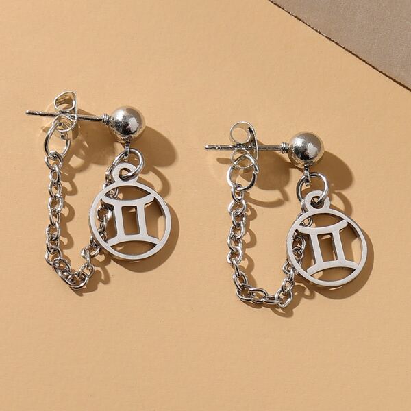 

Constellation Decor Chain Drop Earrings, Silver